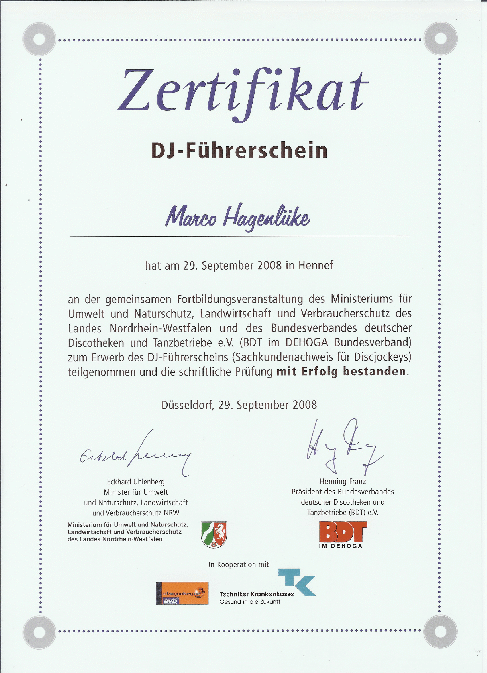 Zertifikat Dj F�hrerschein